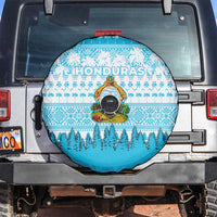 Honduras Christmas Spare Tire Cover with National Emblem Palm Trees and Snowflake Pattern Design - Wonder Print Shop