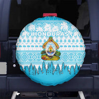 Honduras Christmas Spare Tire Cover with National Emblem Palm Trees and Snowflake Pattern Design - Wonder Print Shop