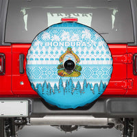 Honduras Christmas Spare Tire Cover with National Emblem Palm Trees and Snowflake Pattern Design - Wonder Print Shop