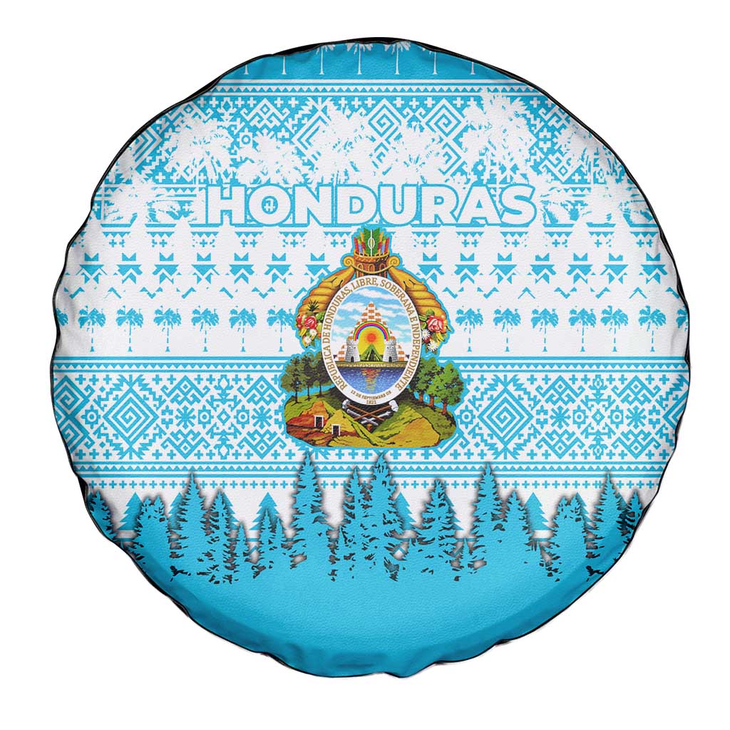 Honduras Christmas Spare Tire Cover with National Emblem Palm Trees and Snowflake Pattern Design - Wonder Print Shop