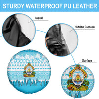 Honduras Christmas Spare Tire Cover with National Emblem Palm Trees and Snowflake Pattern Design - Wonder Print Shop