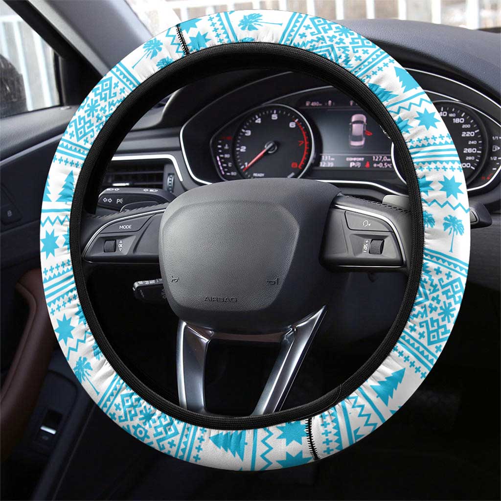 Honduras Christmas Steering Wheel Cover with National Emblem Palm Trees and Snowflake Pattern Design - Wonder Print Shop
