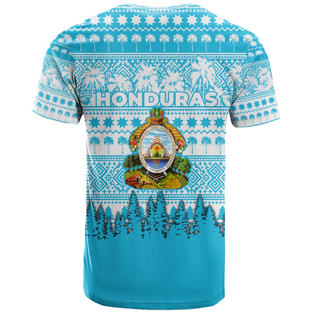 Honduras Christmas T Shirt with National Emblem Palm Trees and Snowflake Pattern Design - Wonder Print Shop
