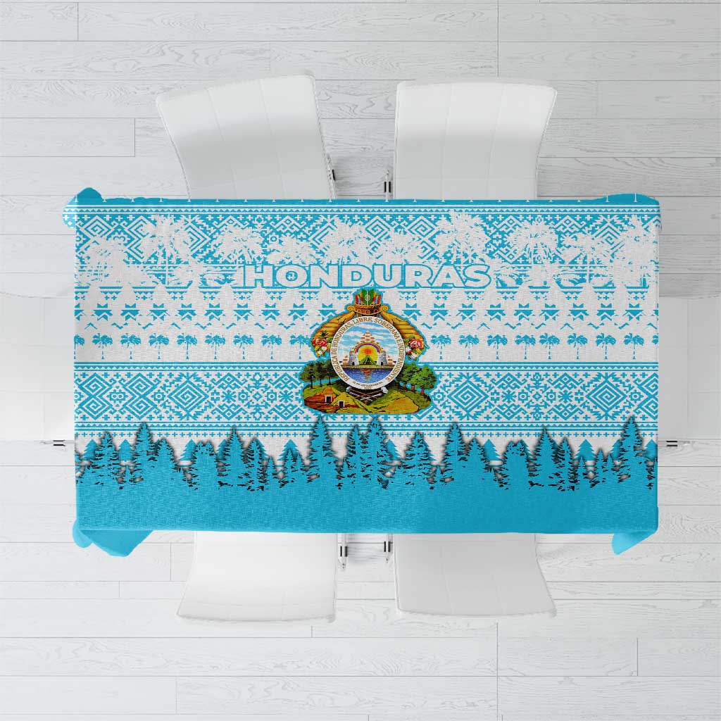 Honduras Christmas Tablecloth with National Emblem Palm Trees and Snowflake Pattern Design - Wonder Print Shop
