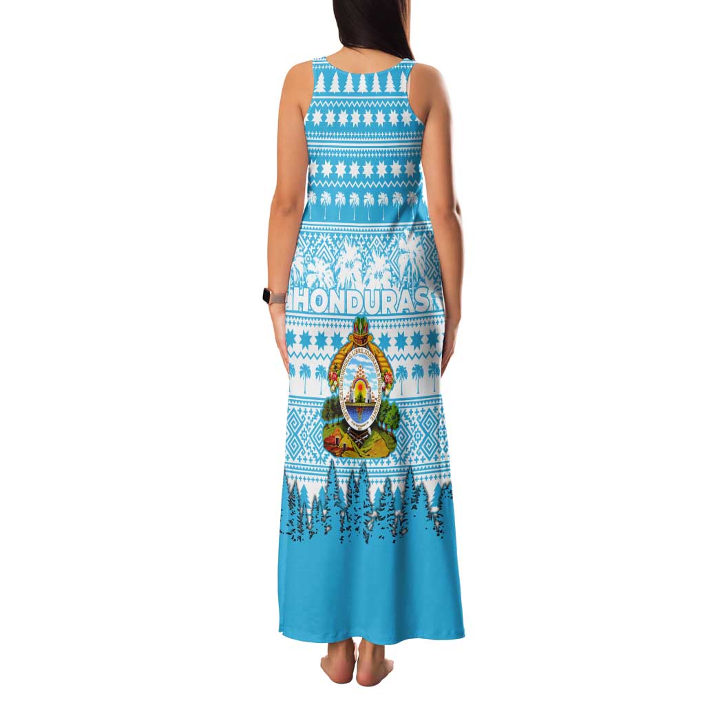 Honduras Christmas Tank Maxi Dress with National Emblem Palm Trees and Snowflake Pattern Design - Wonder Print Shop