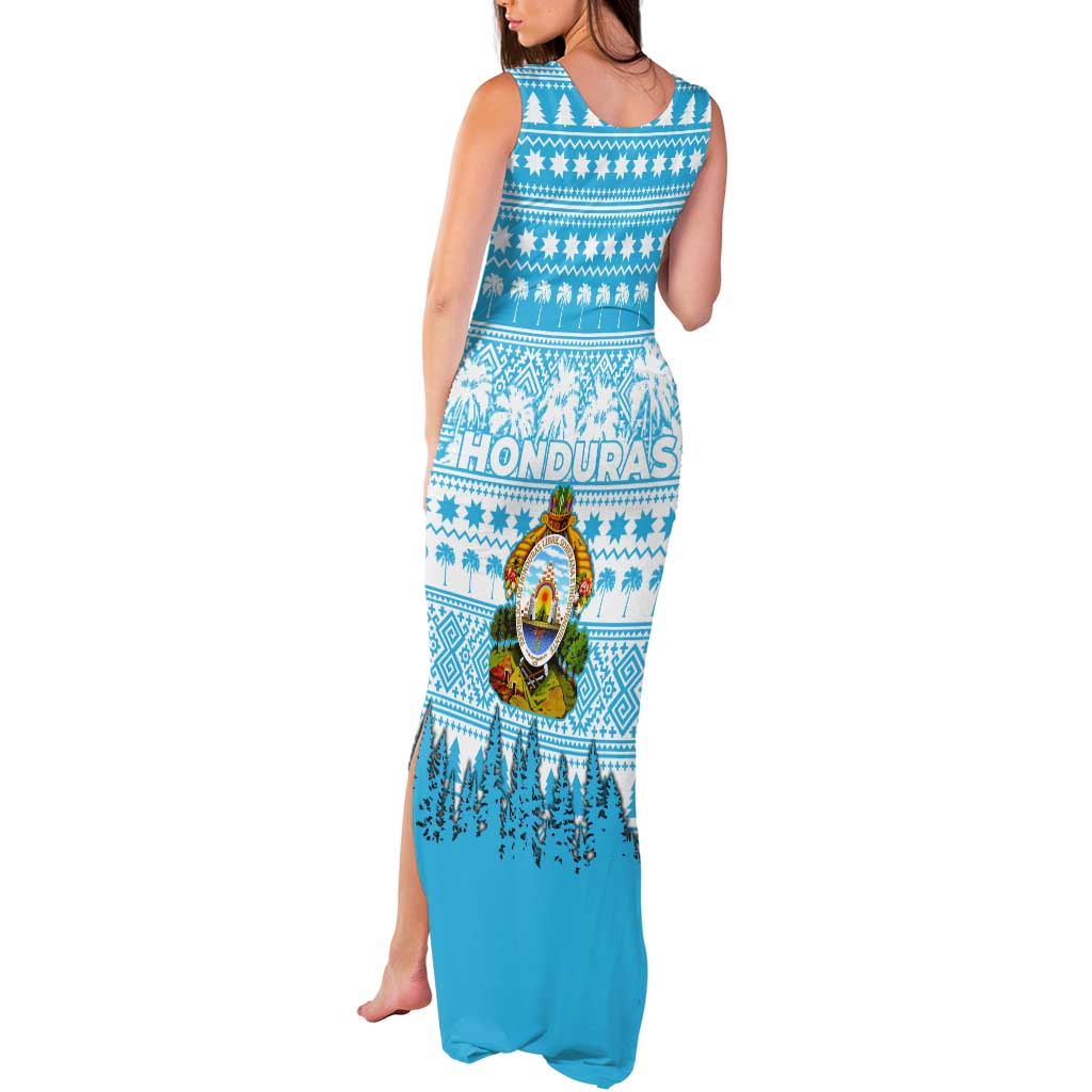 Honduras Christmas Tank Maxi Dress with National Emblem Palm Trees and Snowflake Pattern Design - Wonder Print Shop