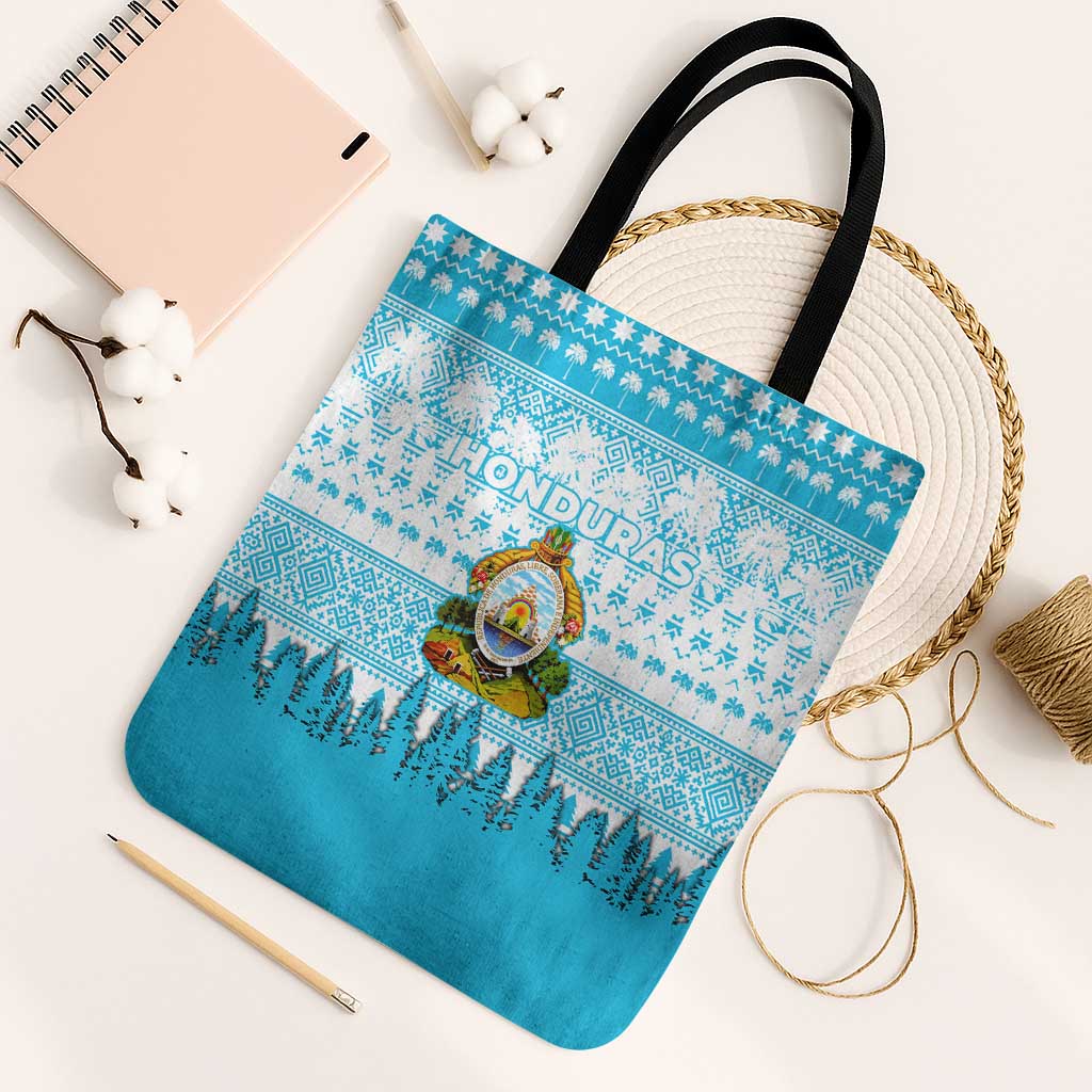 Honduras Christmas Tote Bag with National Emblem Palm Trees and Snowflake Pattern Design - Wonder Print Shop