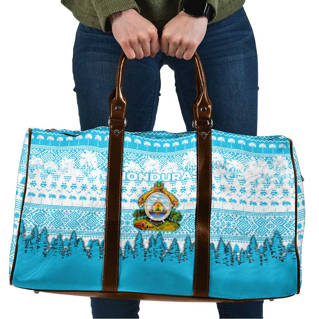 Honduras Christmas Travel Bag with National Emblem Palm Trees and Snowflake Pattern Design - Wonder Print Shop