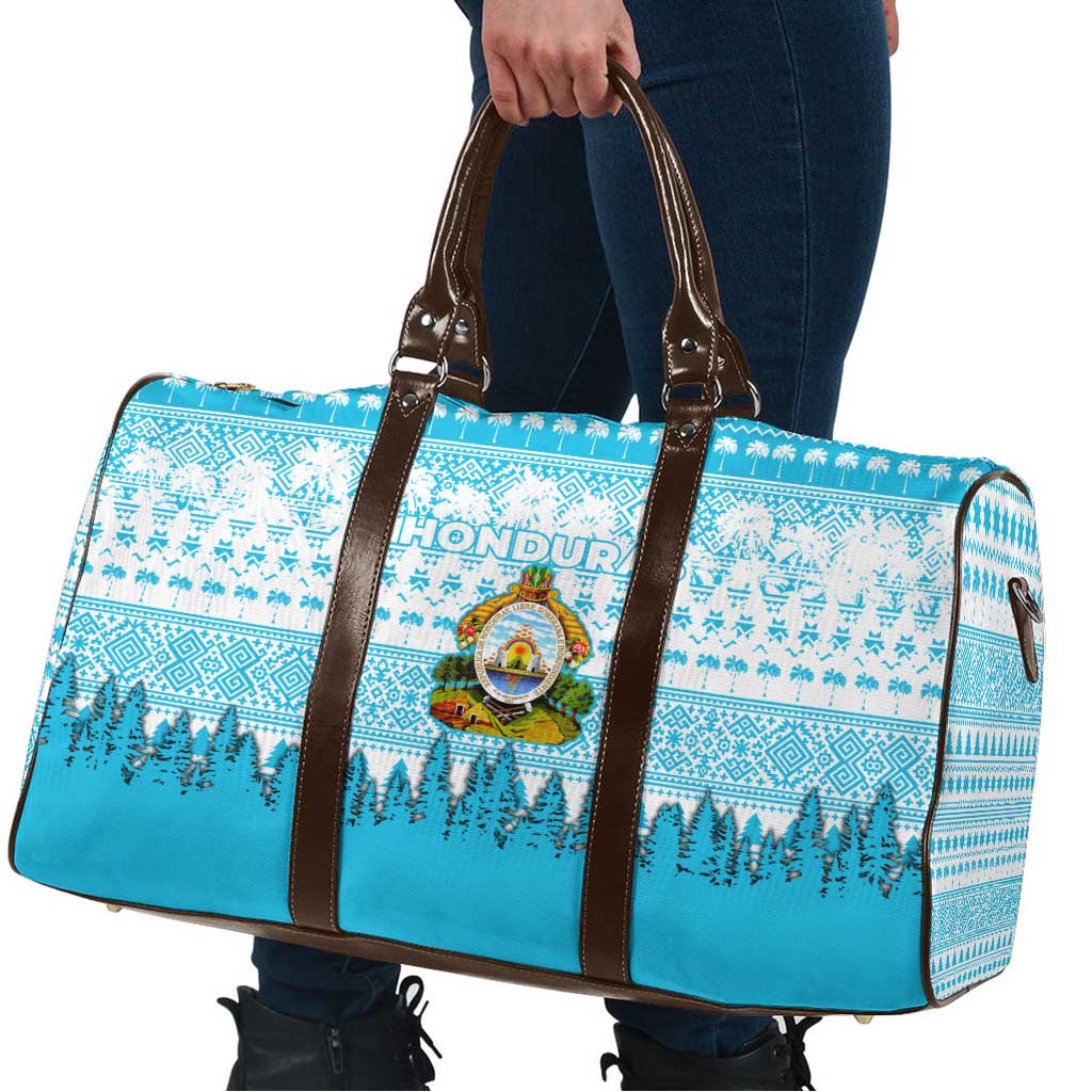 Honduras Christmas Travel Bag with National Emblem Palm Trees and Snowflake Pattern Design - Wonder Print Shop