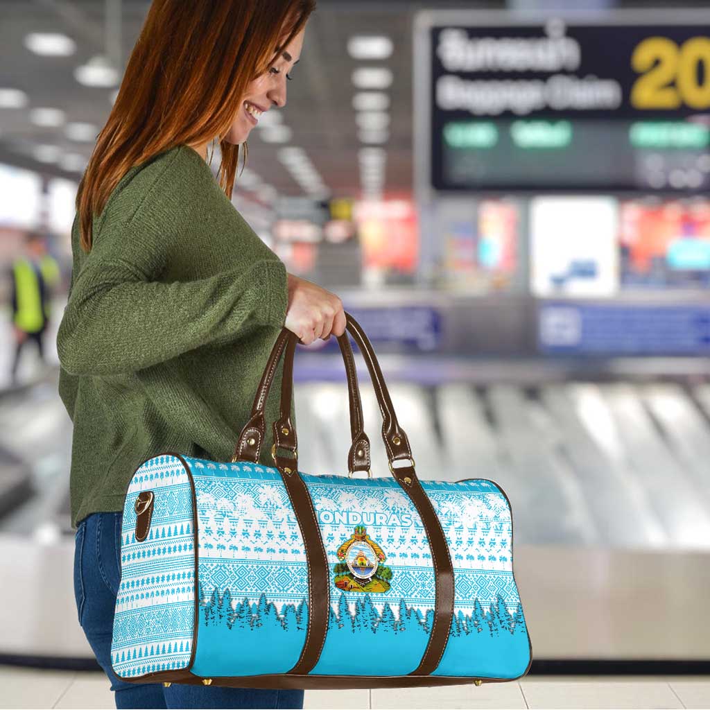 Honduras Christmas Travel Bag with National Emblem Palm Trees and Snowflake Pattern Design - Wonder Print Shop