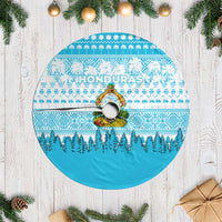 Honduras Christmas Tree Skirt with National Emblem Palm Trees and Snowflake Pattern Design - Wonder Print Shop