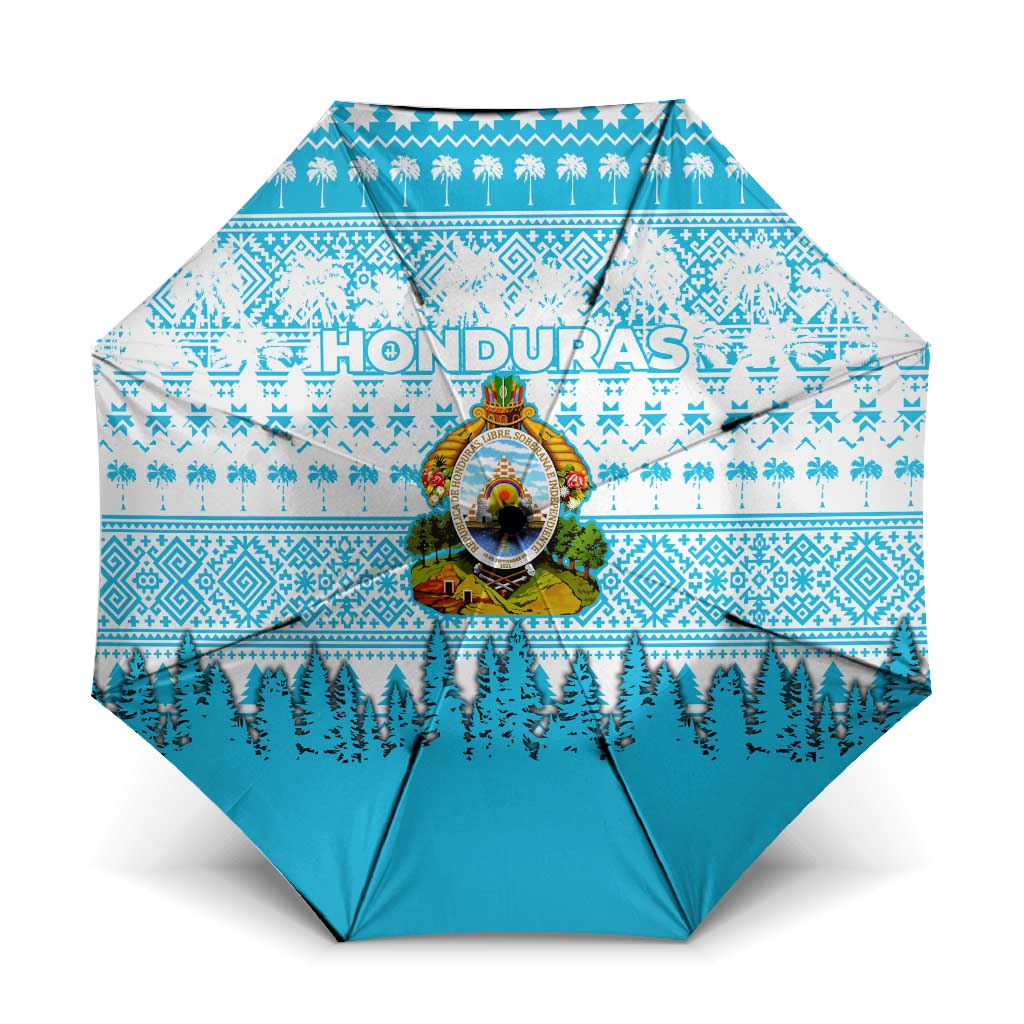 Honduras Christmas Umbrella with National Emblem Palm Trees and Snowflake Pattern Design - Wonder Print Shop