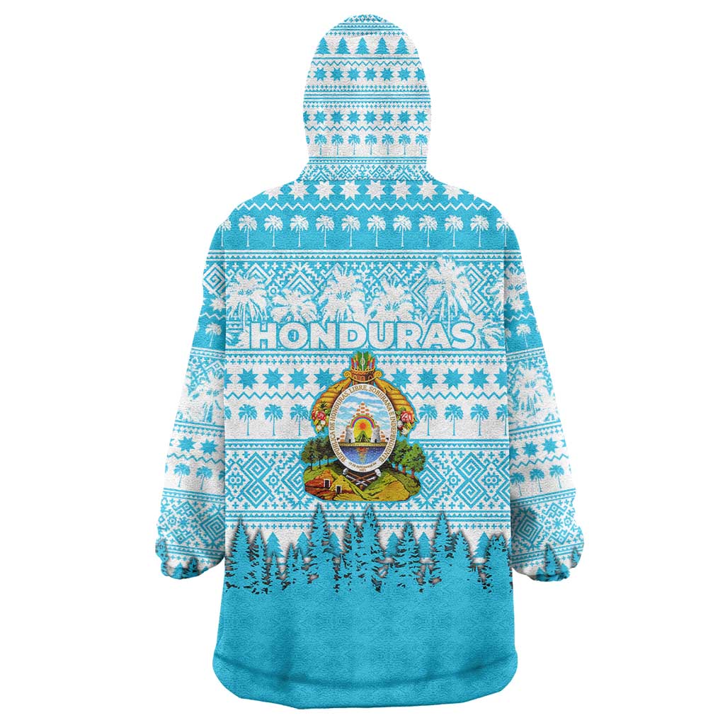 Honduras Christmas Wearable Blanket Hoodie with National Emblem Palm Trees and Snowflake Pattern Design - Wonder Print Shop