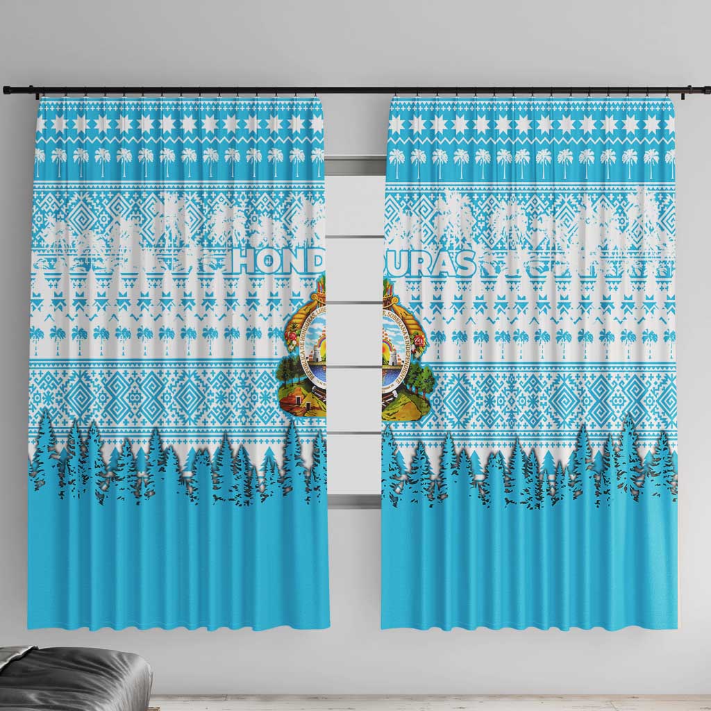 Honduras Christmas Window Curtain with National Emblem Palm Trees and Snowflake Pattern Design - Wonder Print Shop