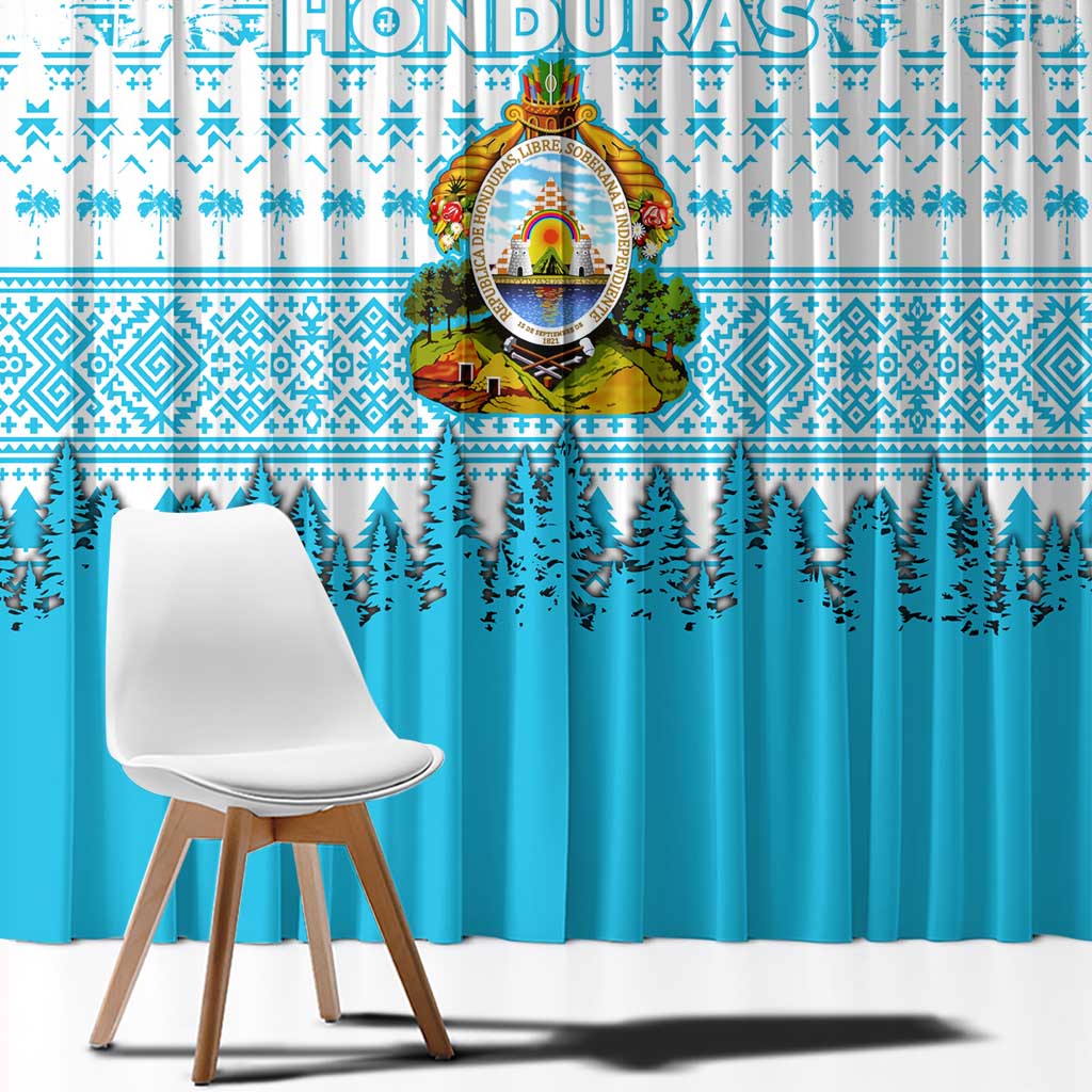 Honduras Christmas Window Curtain with National Emblem Palm Trees and Snowflake Pattern Design - Wonder Print Shop
