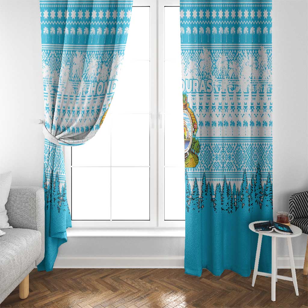 Honduras Christmas Window Curtain with National Emblem Palm Trees and Snowflake Pattern Design - Wonder Print Shop