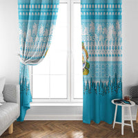 Honduras Christmas Window Curtain with National Emblem Palm Trees and Snowflake Pattern Design - Wonder Print Shop