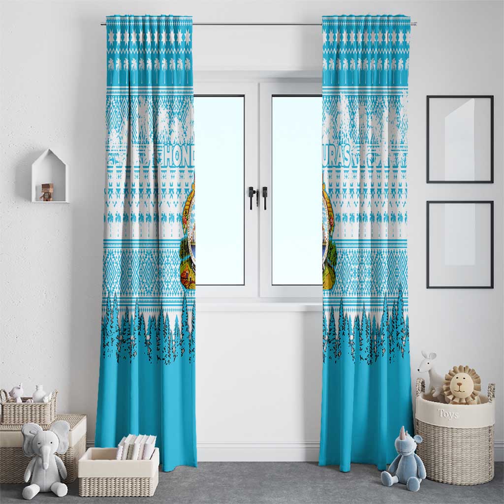 Honduras Christmas Window Curtain with National Emblem Palm Trees and Snowflake Pattern Design - Wonder Print Shop