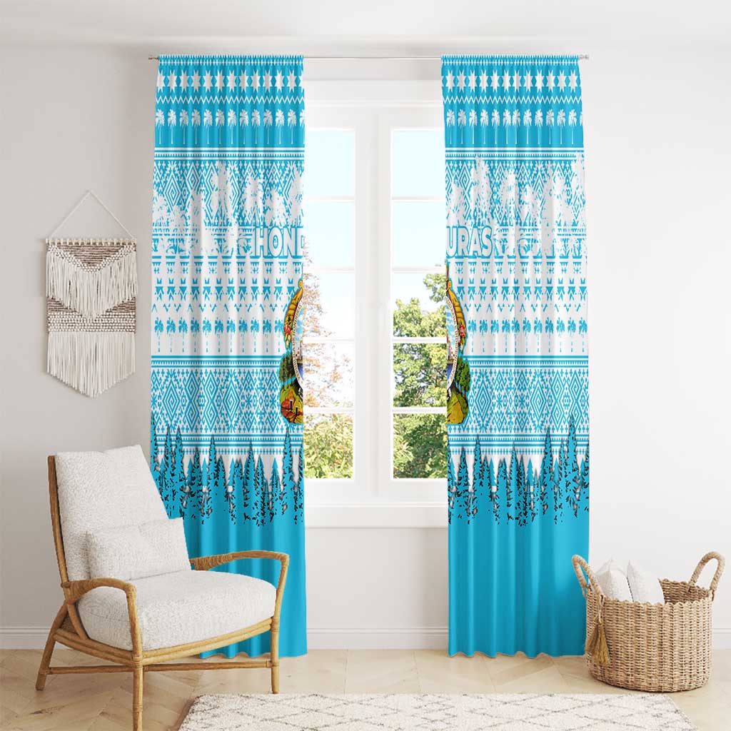 Honduras Christmas Window Curtain with National Emblem Palm Trees and Snowflake Pattern Design - Wonder Print Shop