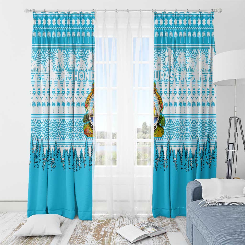 Honduras Christmas Window Curtain with National Emblem Palm Trees and Snowflake Pattern Design - Wonder Print Shop