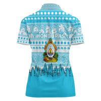 Honduras Christmas Women Polo Shirt with National Emblem Palm Trees and Snowflake Pattern Design - Wonder Print Shop
