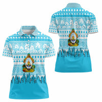 Honduras Christmas Women Polo Shirt with National Emblem Palm Trees and Snowflake Pattern Design - Wonder Print Shop