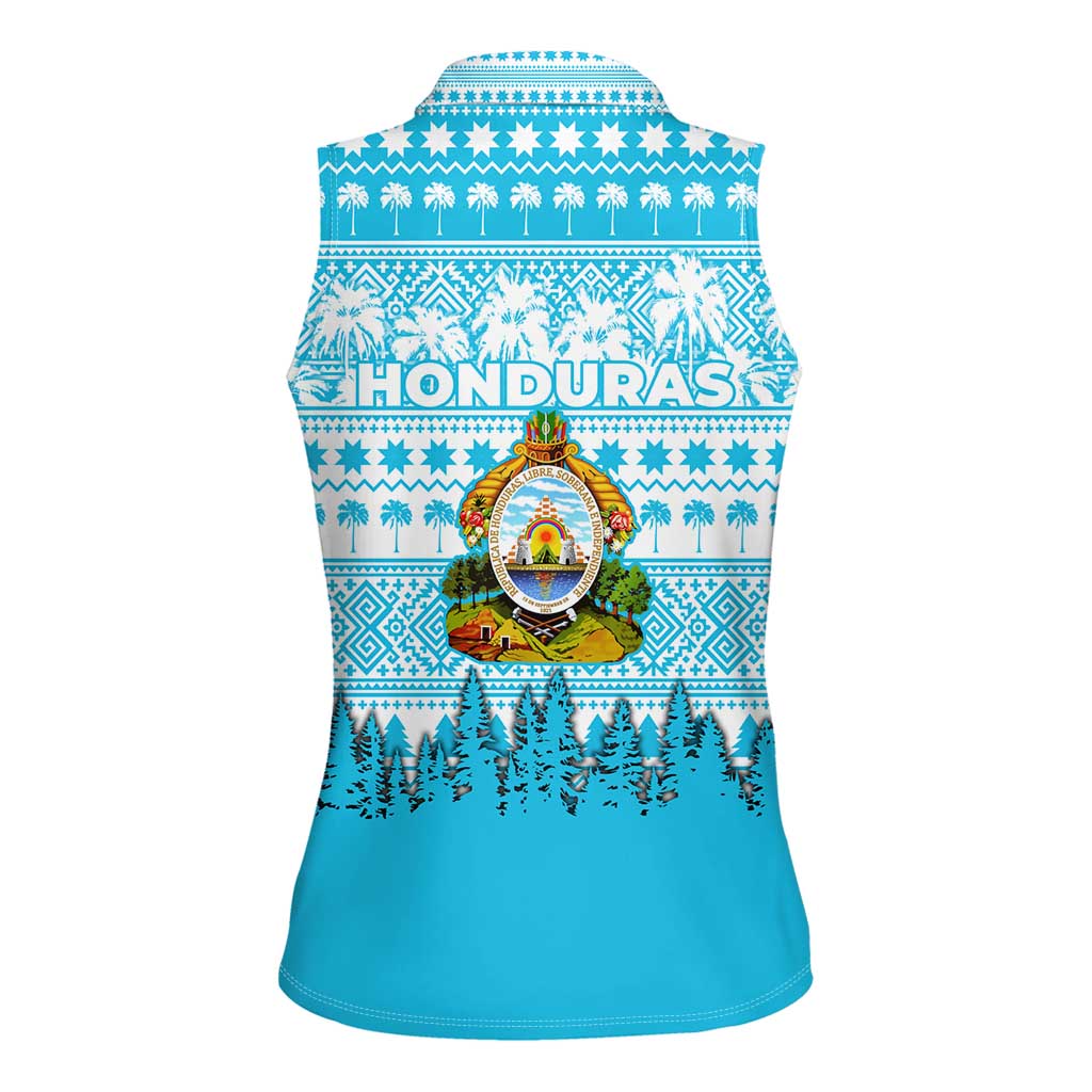 Honduras Christmas Women Sleeveless Polo Shirt with National Emblem Palm Trees and Snowflake Pattern Design - Wonder Print Shop
