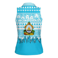 Honduras Christmas Women Sleeveless Polo Shirt with National Emblem Palm Trees and Snowflake Pattern Design - Wonder Print Shop