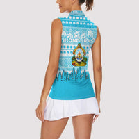Honduras Christmas Women Sleeveless Polo Shirt with National Emblem Palm Trees and Snowflake Pattern Design - Wonder Print Shop