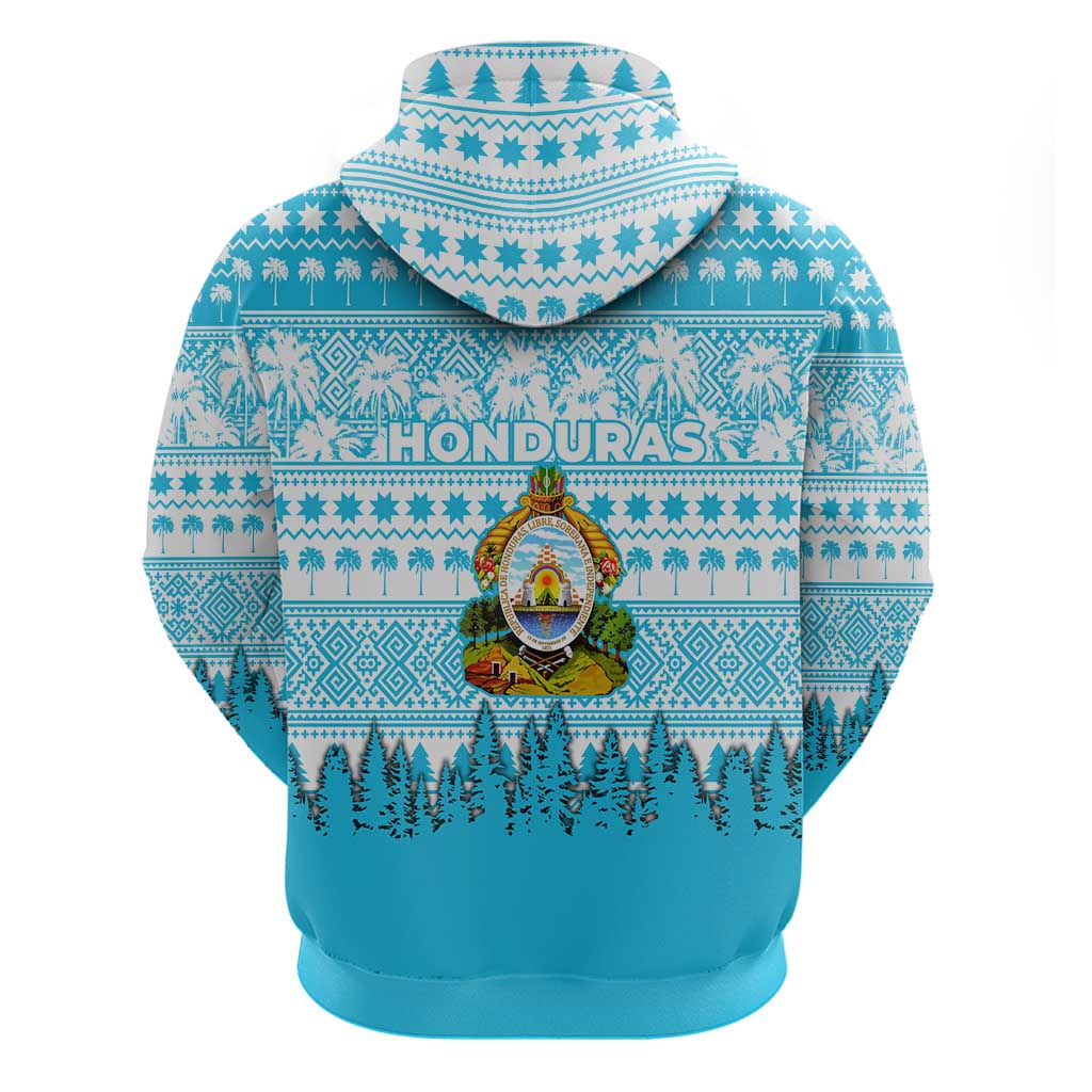 Honduras Christmas Zip Hoodie with National Emblem Palm Trees and Snowflake Pattern Design - Wonder Print Shop