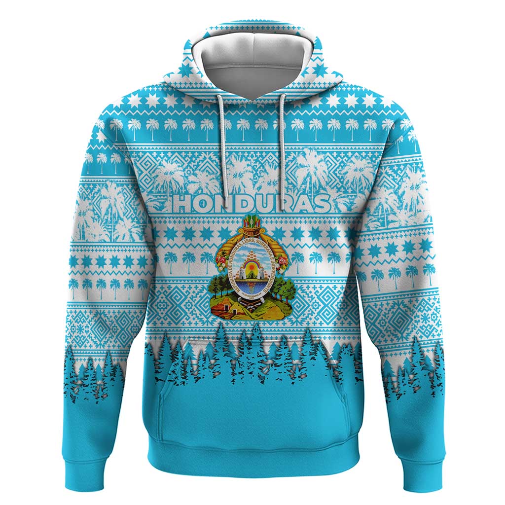 Honduras Christmas Zip Hoodie with National Emblem Palm Trees and Snowflake Pattern Design - Wonder Print Shop