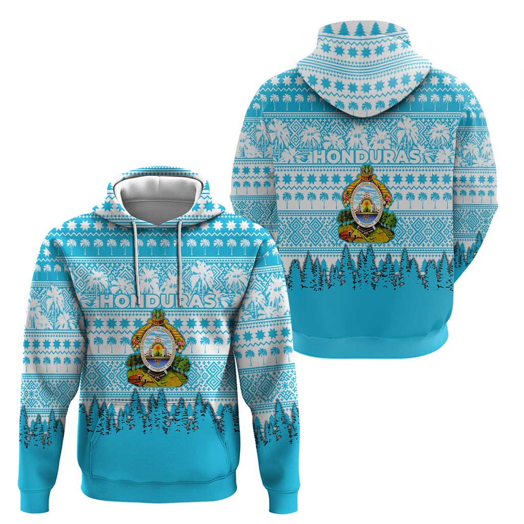 Honduras Christmas Zip Hoodie with National Emblem Palm Trees and Snowflake Pattern Design - Wonder Print Shop