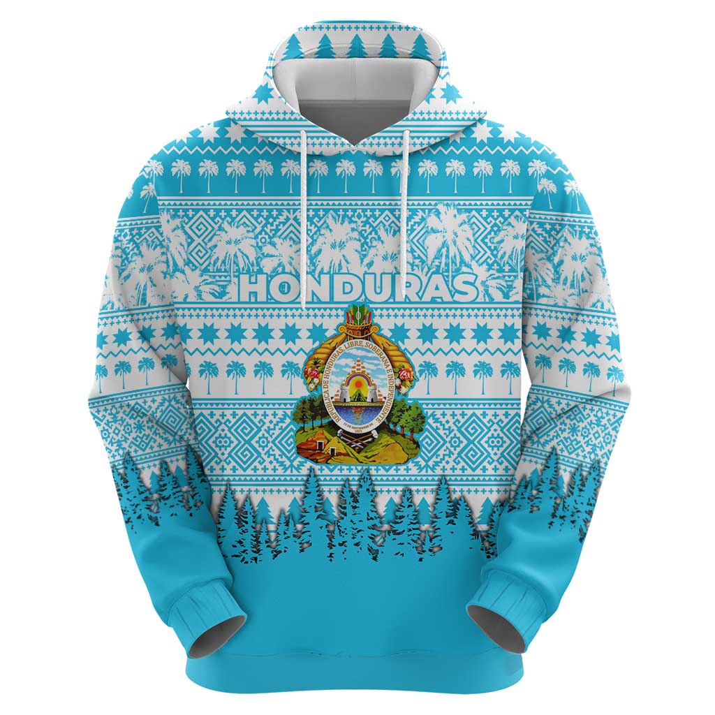 Honduras Christmas Zip Hoodie with National Emblem Palm Trees and Snowflake Pattern Design - Wonder Print Shop