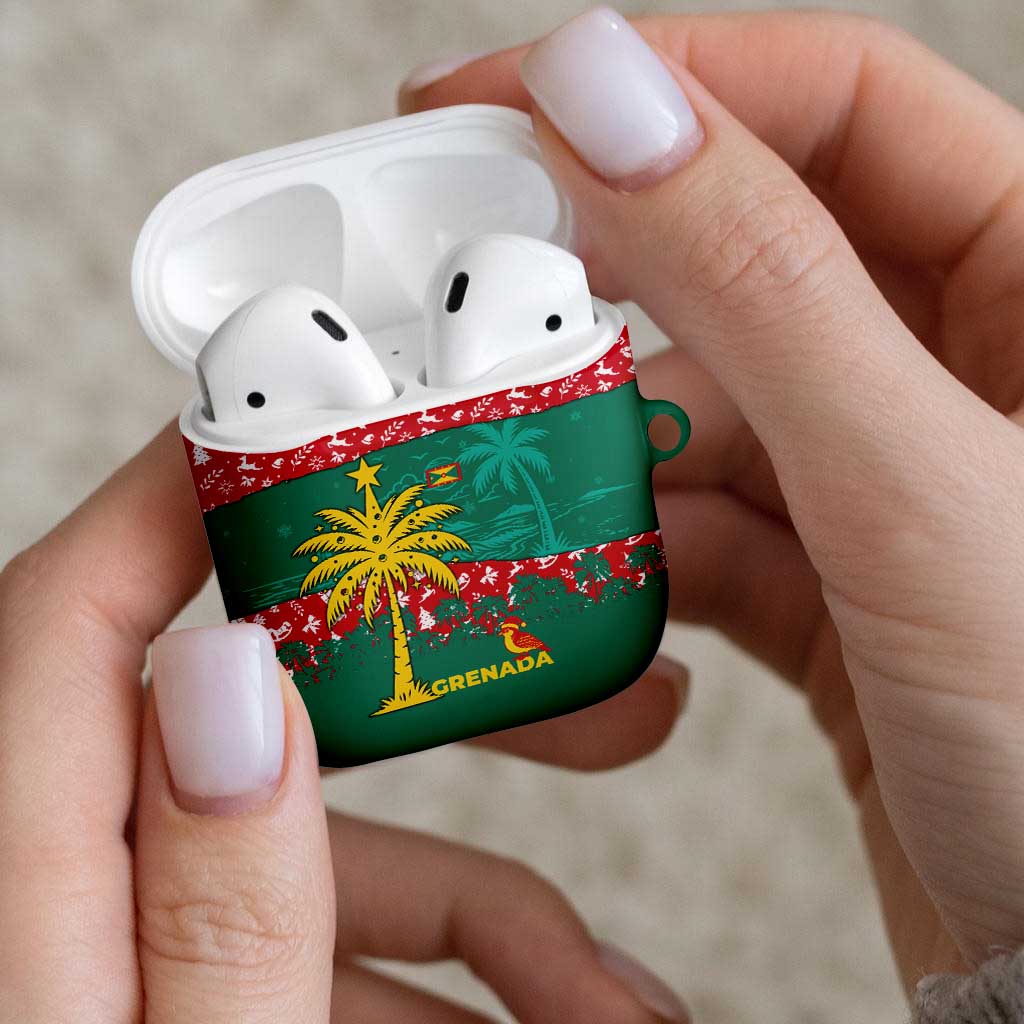 Grenada Christmas AirPods Case with Palm Tree Bird and Tropical Holiday Pattern Design - Wonder Print Shop