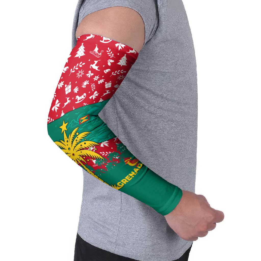 Grenada Christmas Arm Sleeves with Palm Tree Bird and Tropical Holiday Pattern Design - Wonder Print Shop
