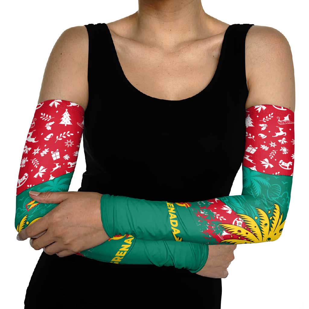 Grenada Christmas Arm Sleeves with Palm Tree Bird and Tropical Holiday Pattern Design - Wonder Print Shop