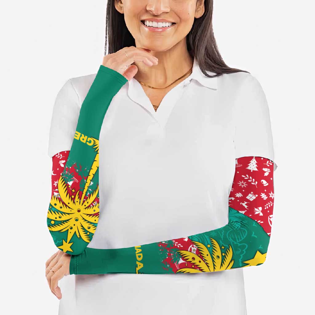 Grenada Christmas Arm Sleeves with Palm Tree Bird and Tropical Holiday Pattern Design - Wonder Print Shop