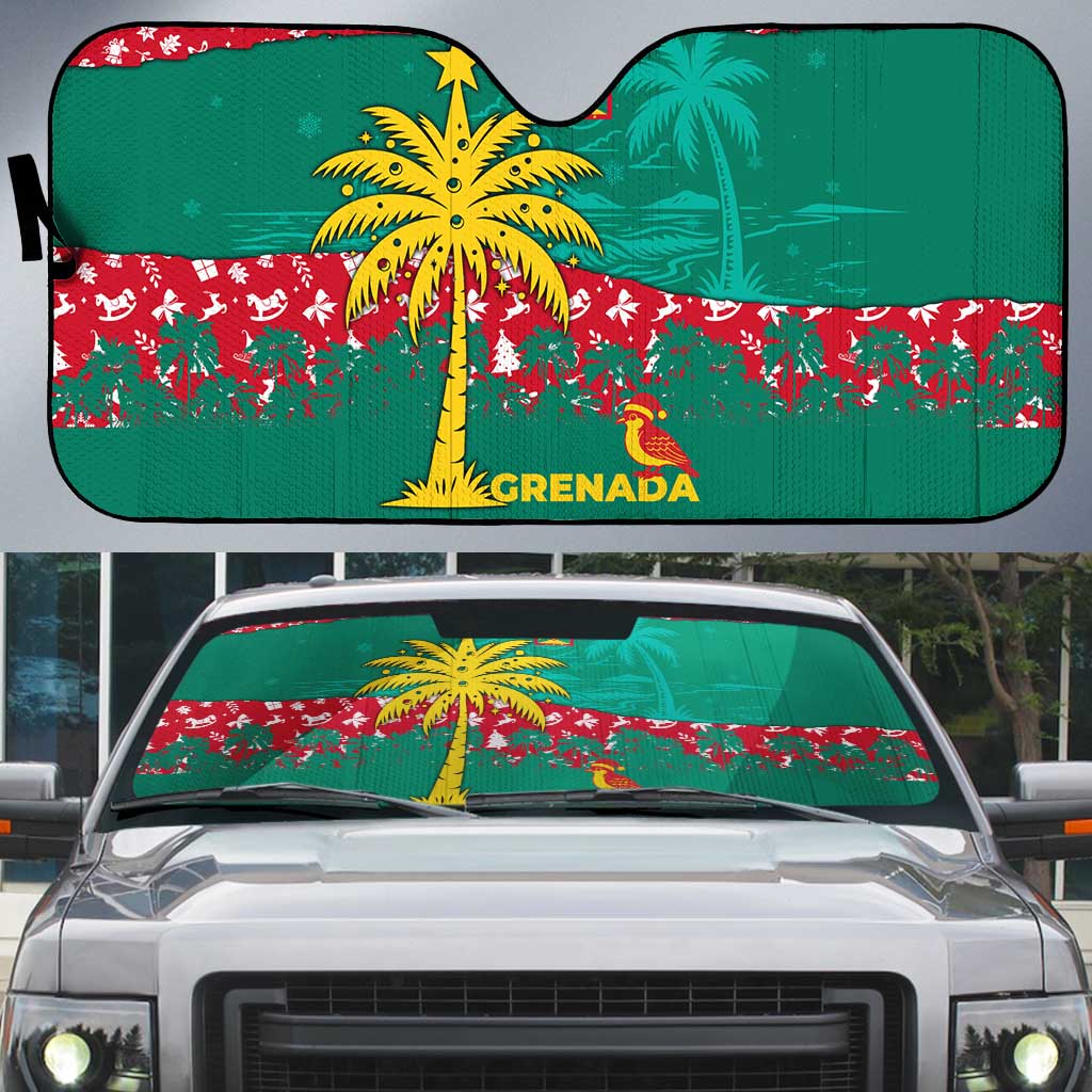 Grenada Christmas Auto Sun Shade with Palm Tree Bird and Tropical Holiday Pattern Design - Wonder Print Shop