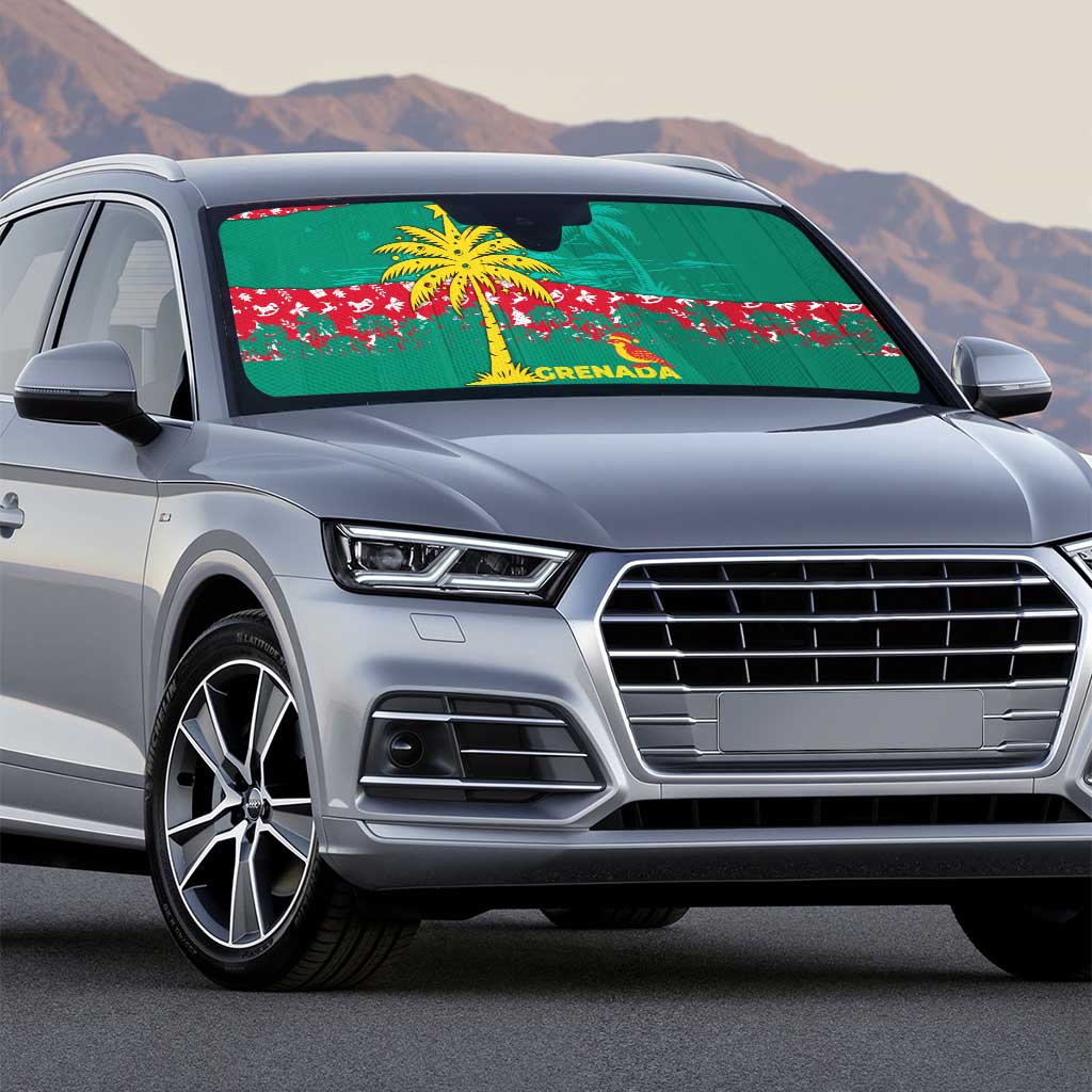 Grenada Christmas Auto Sun Shade with Palm Tree Bird and Tropical Holiday Pattern Design - Wonder Print Shop