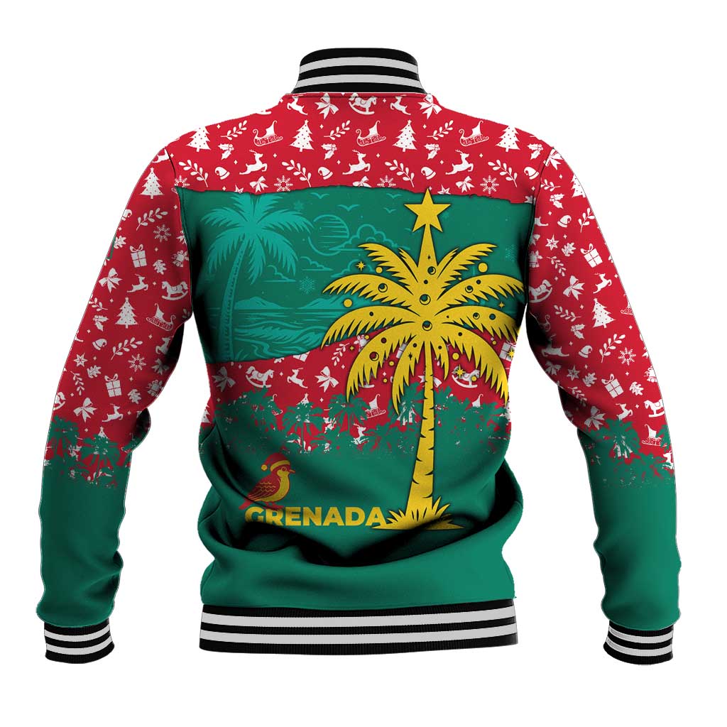 Grenada Christmas Baseball Jacket with Palm Tree Bird and Tropical Holiday Pattern Design - Wonder Print Shop