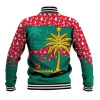 Grenada Christmas Baseball Jacket with Palm Tree Bird and Tropical Holiday Pattern Design - Wonder Print Shop