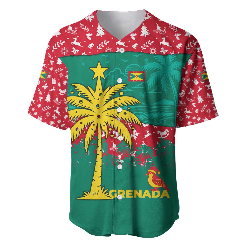 Grenada Christmas Baseball Jersey with Palm Tree Bird and Tropical Holiday Pattern Design - Wonder Print Shop