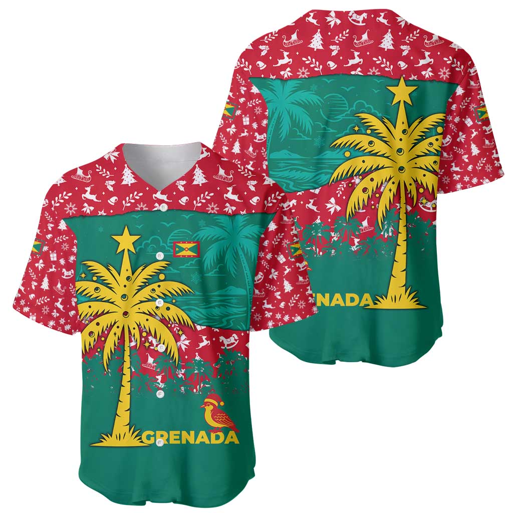 Grenada Christmas Baseball Jersey with Palm Tree Bird and Tropical Holiday Pattern Design - Wonder Print Shop