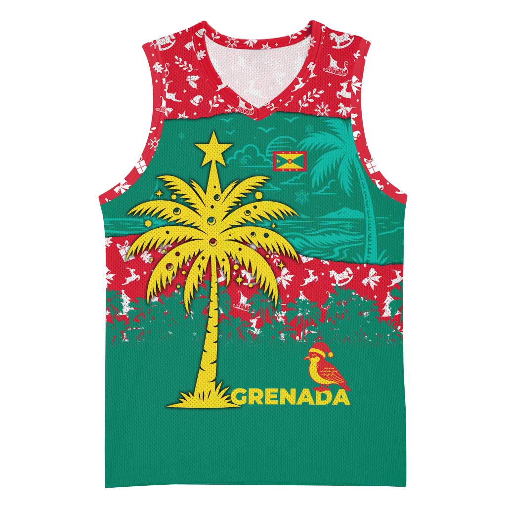 Grenada Christmas Basketball Jersey with Palm Tree Bird and Tropical Holiday Pattern Design - Wonder Print Shop