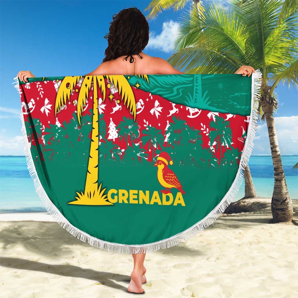 Grenada Christmas Beach Blanket with Palm Tree Bird and Tropical Holiday Pattern Design - Wonder Print Shop