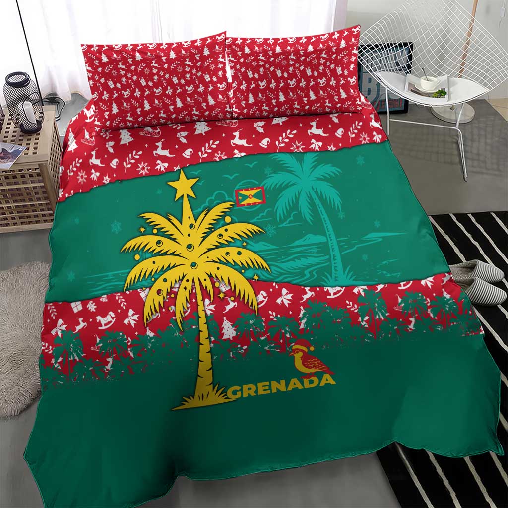 Grenada Christmas Bedding Set with Palm Tree Bird and Tropical Holiday Pattern Design - Wonder Print Shop