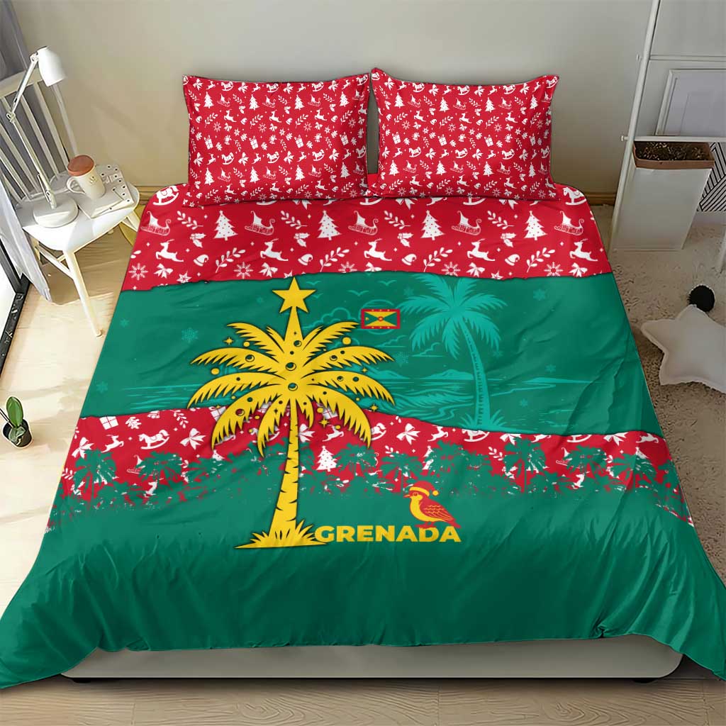 Grenada Christmas Bedding Set with Palm Tree Bird and Tropical Holiday Pattern Design - Wonder Print Shop