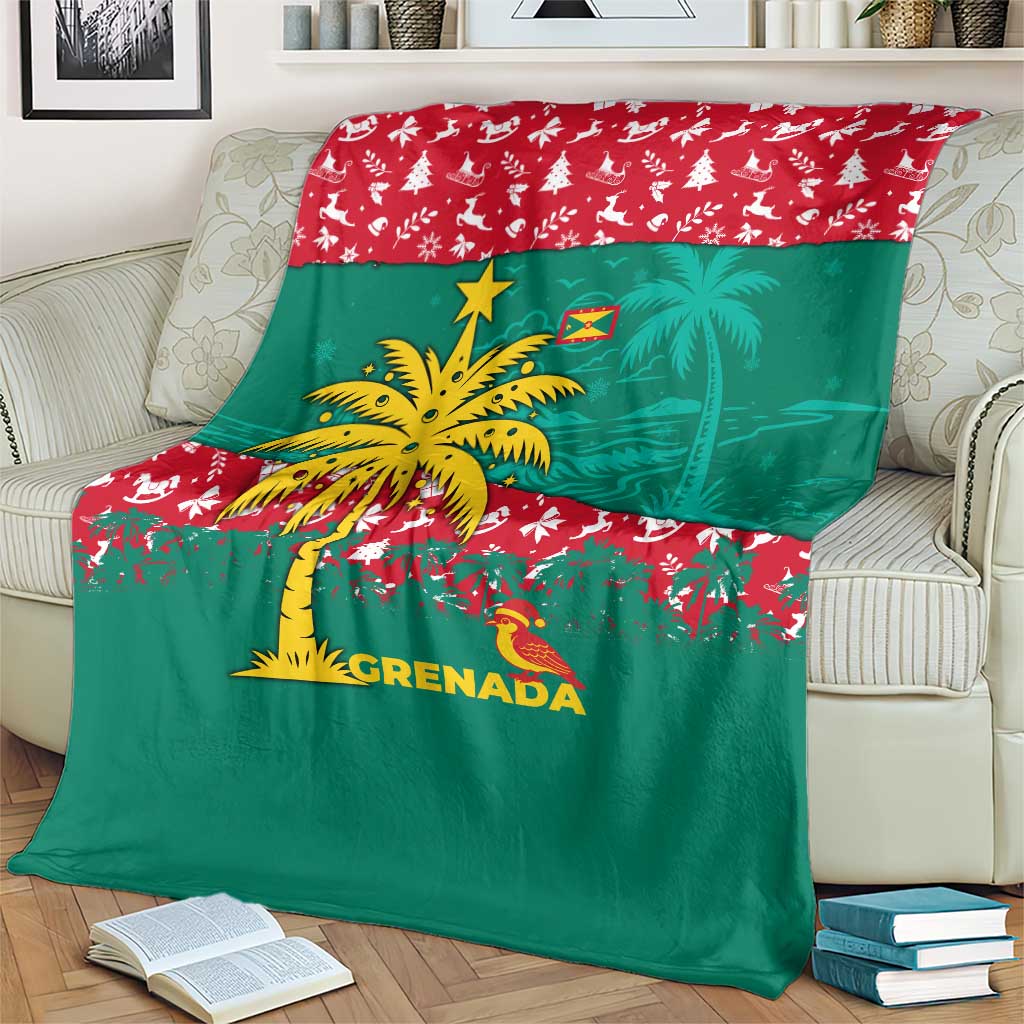 Grenada Christmas Blanket with Palm Tree Bird and Tropical Holiday Pattern Design - Wonder Print Shop
