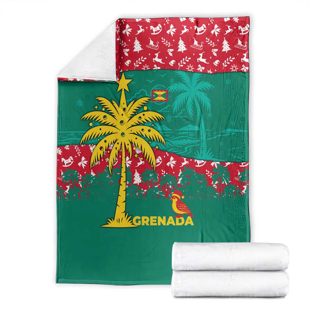 Grenada Christmas Blanket with Palm Tree Bird and Tropical Holiday Pattern Design - Wonder Print Shop