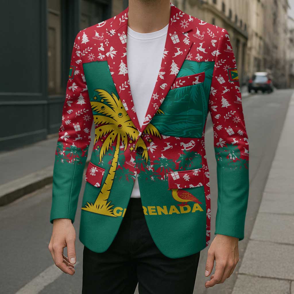 Grenada Christmas Blazer with Palm Tree Bird and Tropical Holiday Pattern Design - Wonder Print Shop